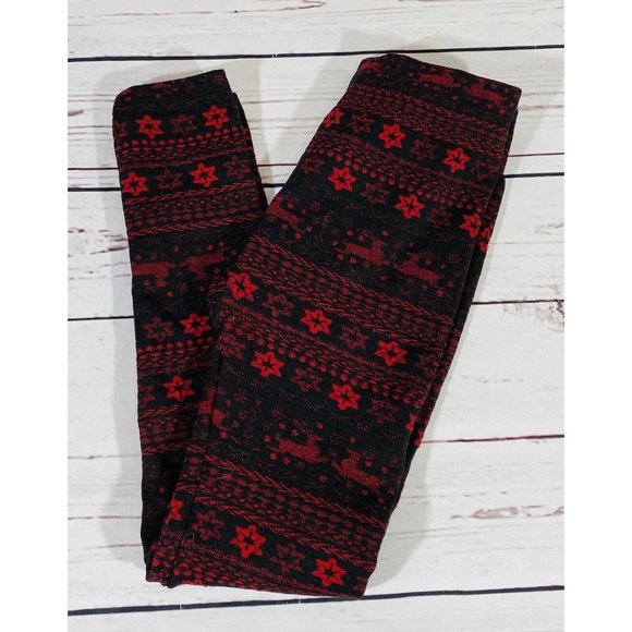 Shosho Womens Holiday Leggings One Size Elastic Waist Footless Fair Isle Warm - Picture 2 of 5